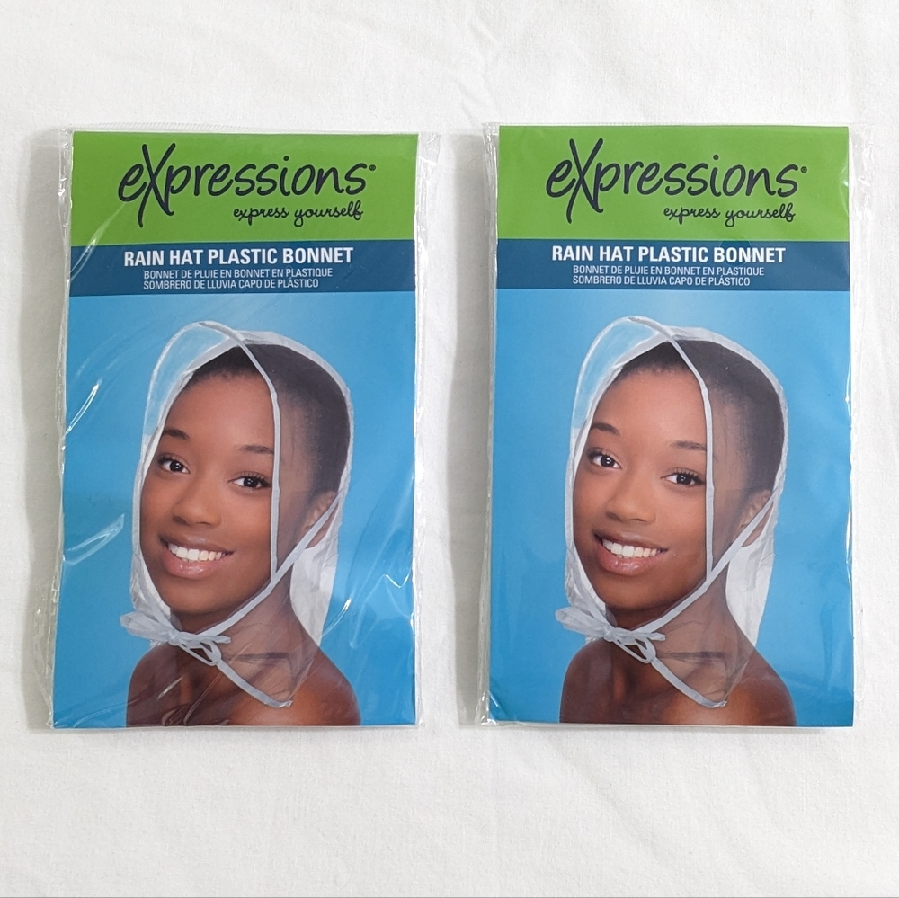 Expressions Rain Hat Plastic Bonnet, Bundle of 2,NEW, Clear Waterproof  Bonnet